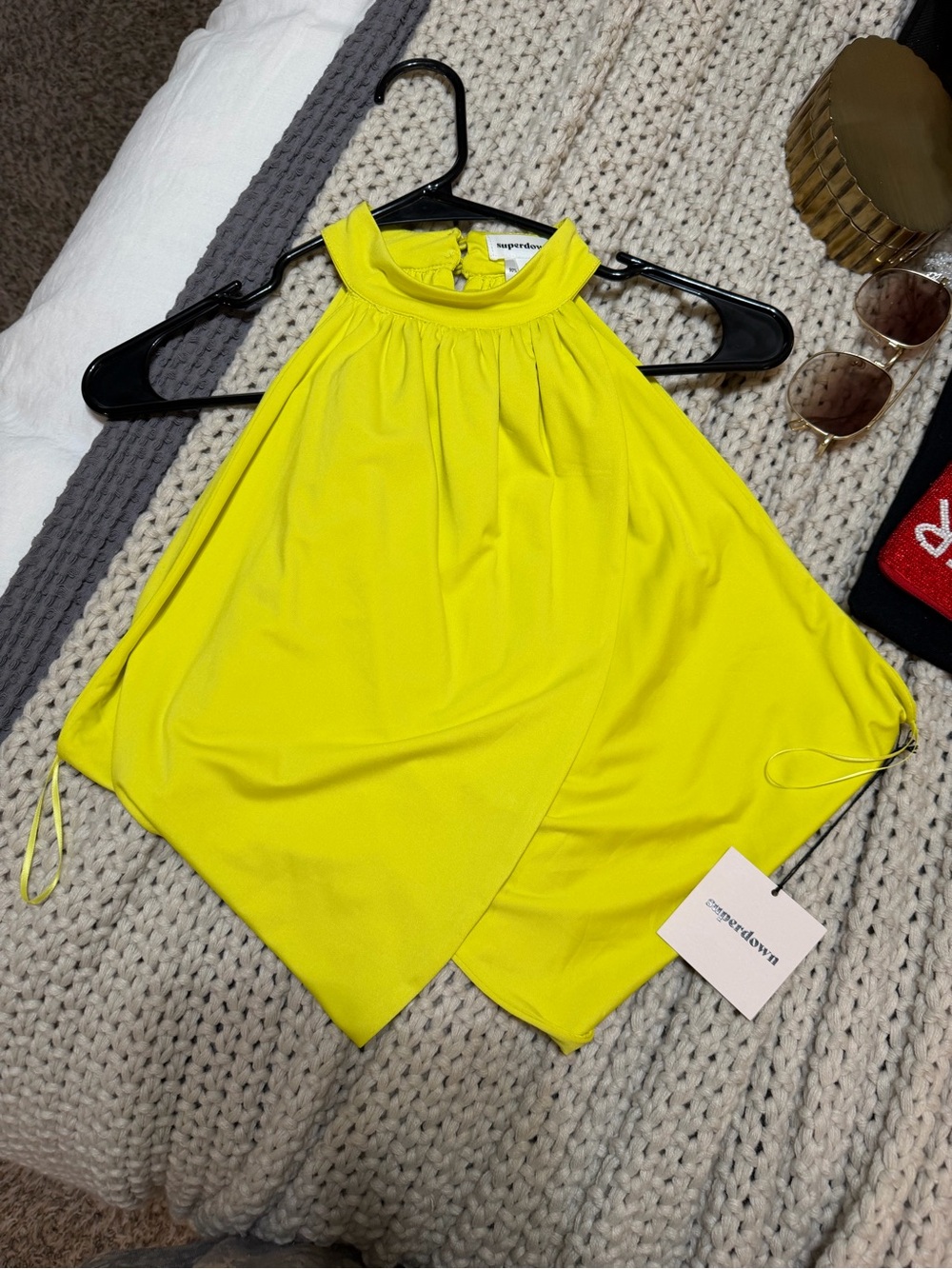 superdown Neon Yellow One-Shoulder Halter Dress